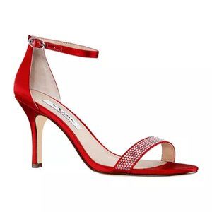 NWT Nina Womens Red Rouge Crystal Veniza Ankle Strap Heel Shoe SIZE 9.5M